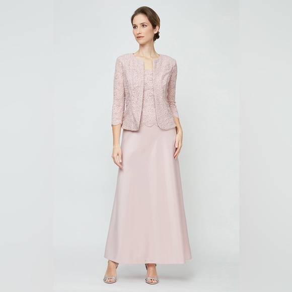 Glitter Lace & Satin Jacket Dress with MISSING  Open Jacket - used - Picture 1 of 8